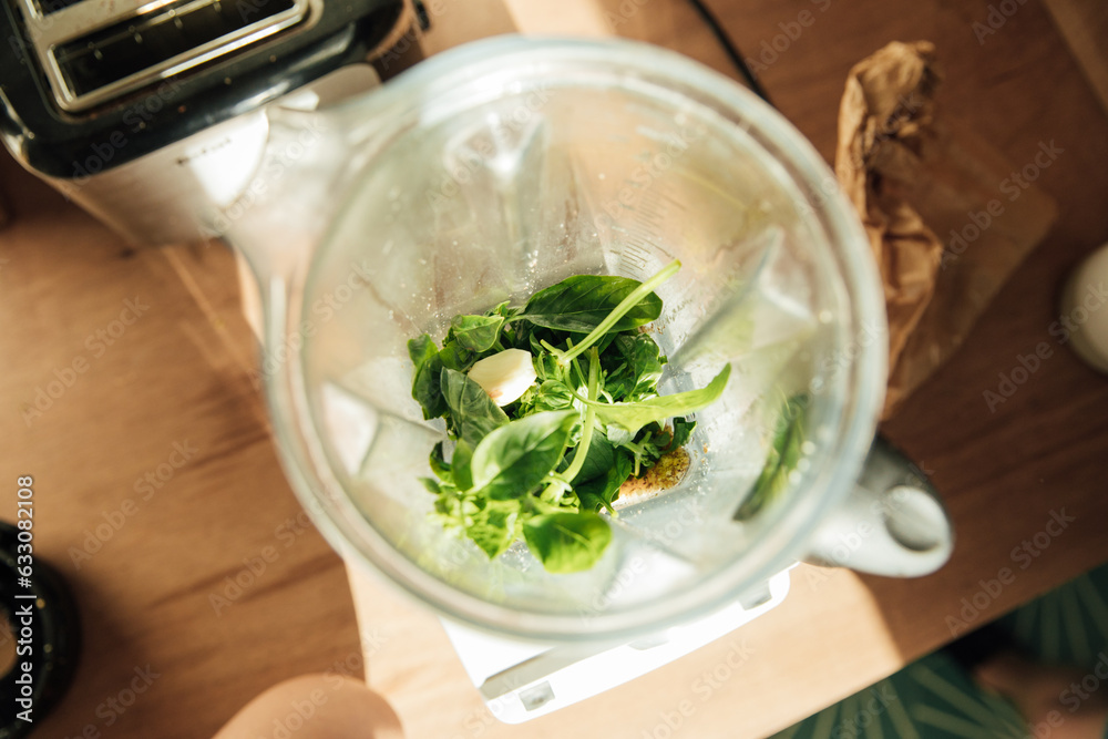 Pesto ingredients in food processor Pesto ingredients in food processor