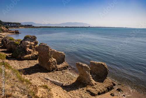 The Torre Astura nature reserve  in Nettuno. The large pine forest that leads to the beach with the remains of ancient Roman buildings. The Lazio coast.