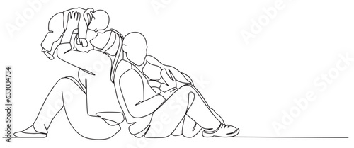Happy family line art vector illustration