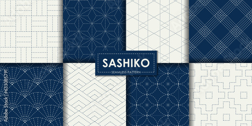 Japanese Sashiko Seamless Pattern Vector Collection