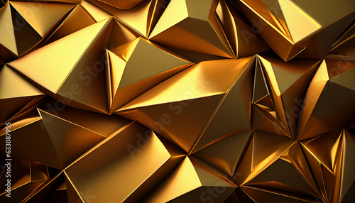 Abstract gold 3d polygonal pattern texture background, full frame , Ai generated image