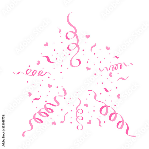 Bright pink streamers and confetti, paper ribbons and hearts for a gender party. It's a girl.