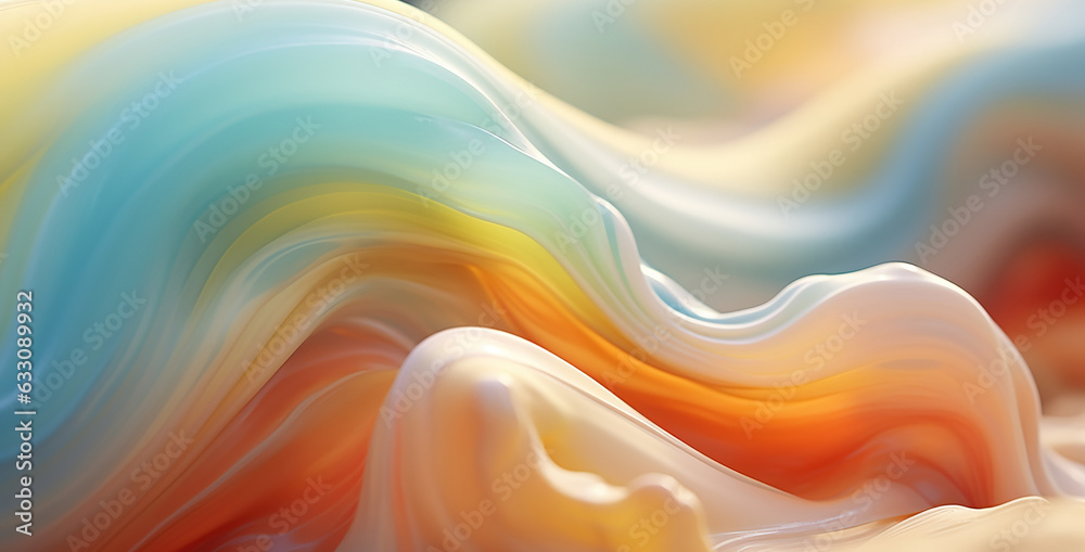 Fototapeta premium Melted plastic texture with dynamic effect. Liquid glossy background. Abstract fluid art. Illustration for banner, poster, cover, brochure or presentation.