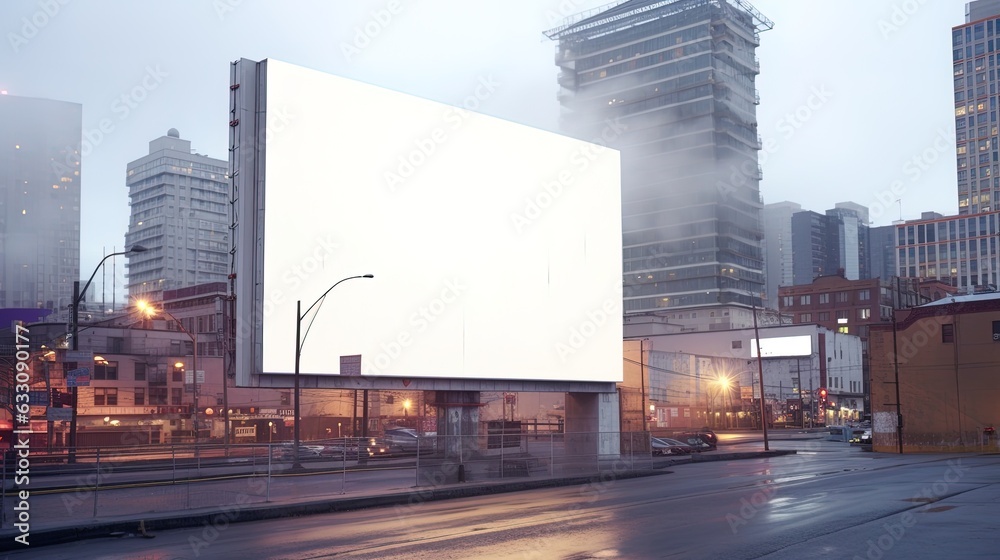 White blank big billboard in the city center for your business, generated by AI.