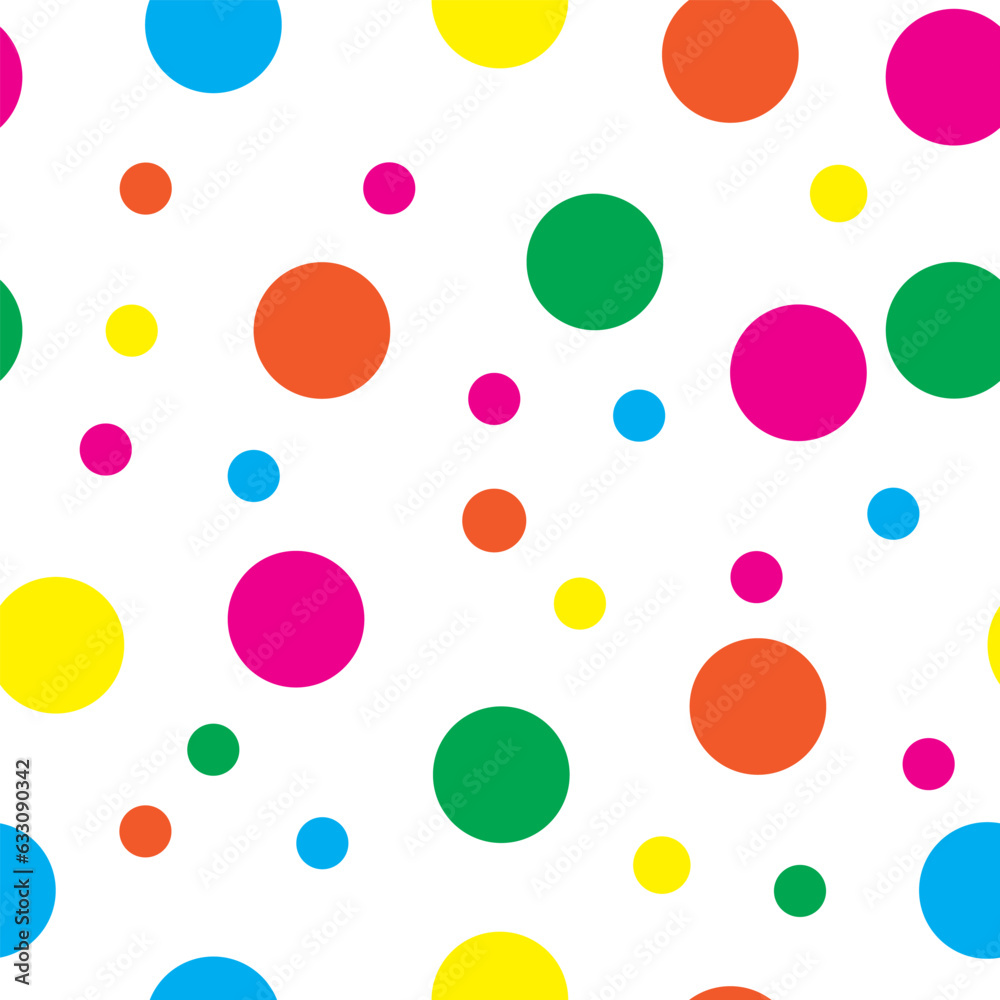 Seamless colorful dots pattern. Polka dots pattern seamless vector isolated on transparent background. Seamless colorful polka dots pattern vector.