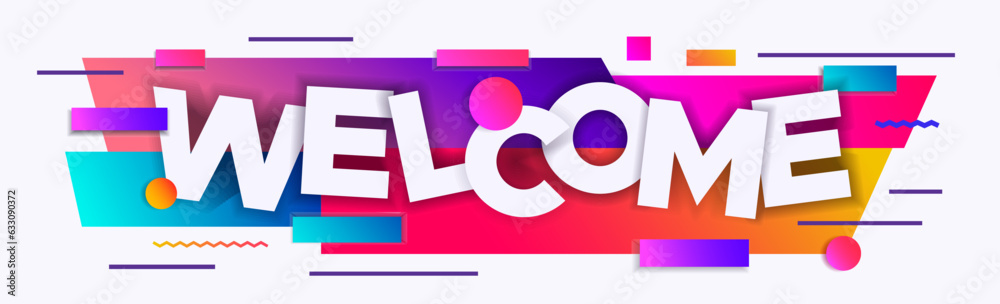 welcome greeting flat design template realistic and embossed style with graded rectangle elements. bright shades design suitable for website banners and posters