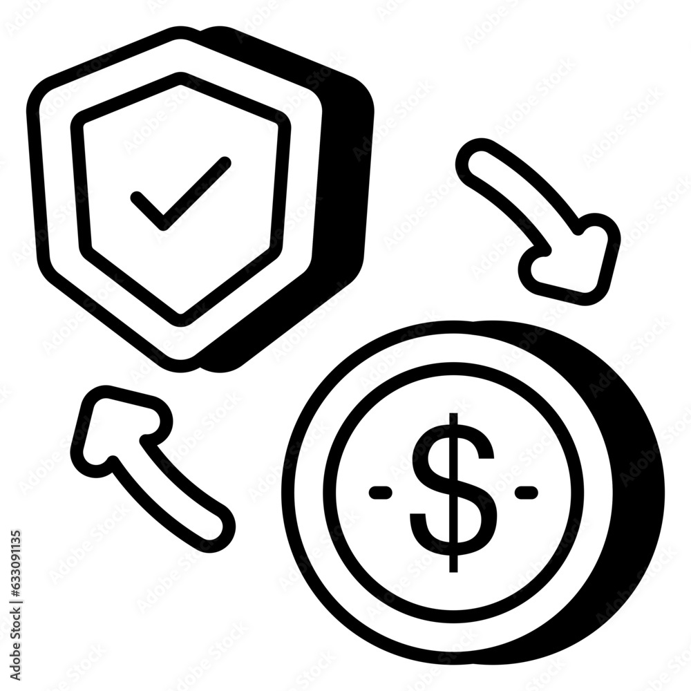 Dollar coin with shield, icon of financial insurance Dollar coin with shield, icon of financial insurance