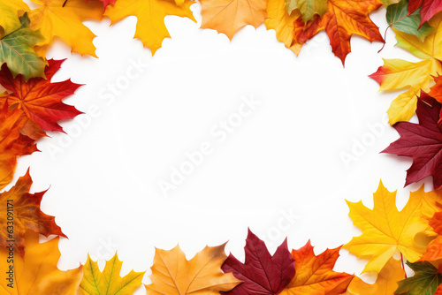 Frame made of different autumn colorful maple leaves  with copy space