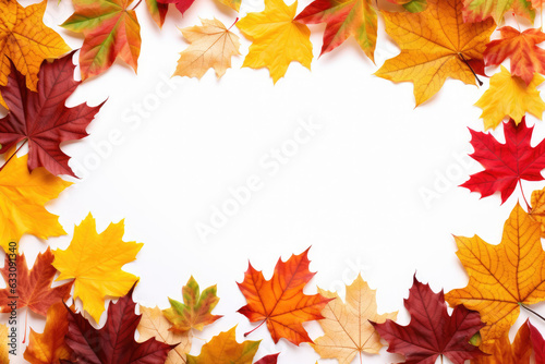 Frame made of different autumn colorful maple leaves  with copy space