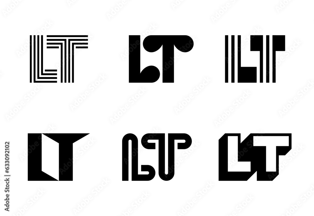Set of letter LT logos. Abstract logos collection with letters. Geometrical abstract logos Set of letter LT logos. Abstract logos collection with letters. Geometrical abstract logos