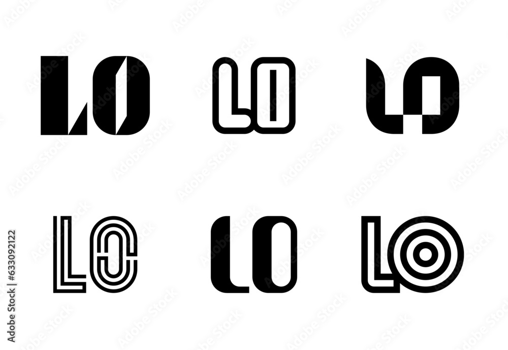 Set of letter LO logos. Abstract logos collection with letters. Geometrical abstract logos Set of letter LO logos. Abstract logos collection with letters. Geometrical abstract logos