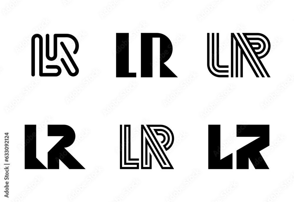 Set of letter LR logos. Abstract logos collection with letters. Geometrical abstract logos Set of letter LR logos. Abstract logos collection with letters. Geometrical abstract logos