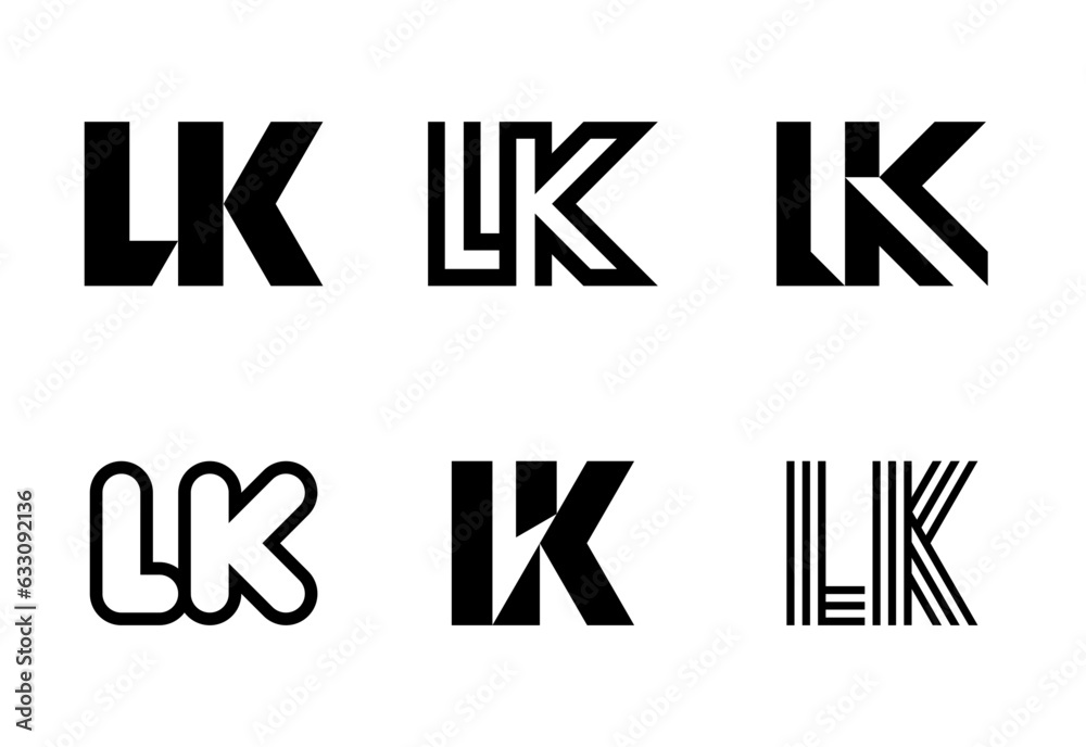 Fototapeta premium Set of letter LK logos. Abstract logos collection with letters. Geometrical abstract logos