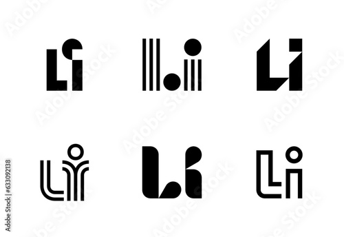 Set of letter LI logos. Abstract logos collection with letters. Geometrical abstract logos