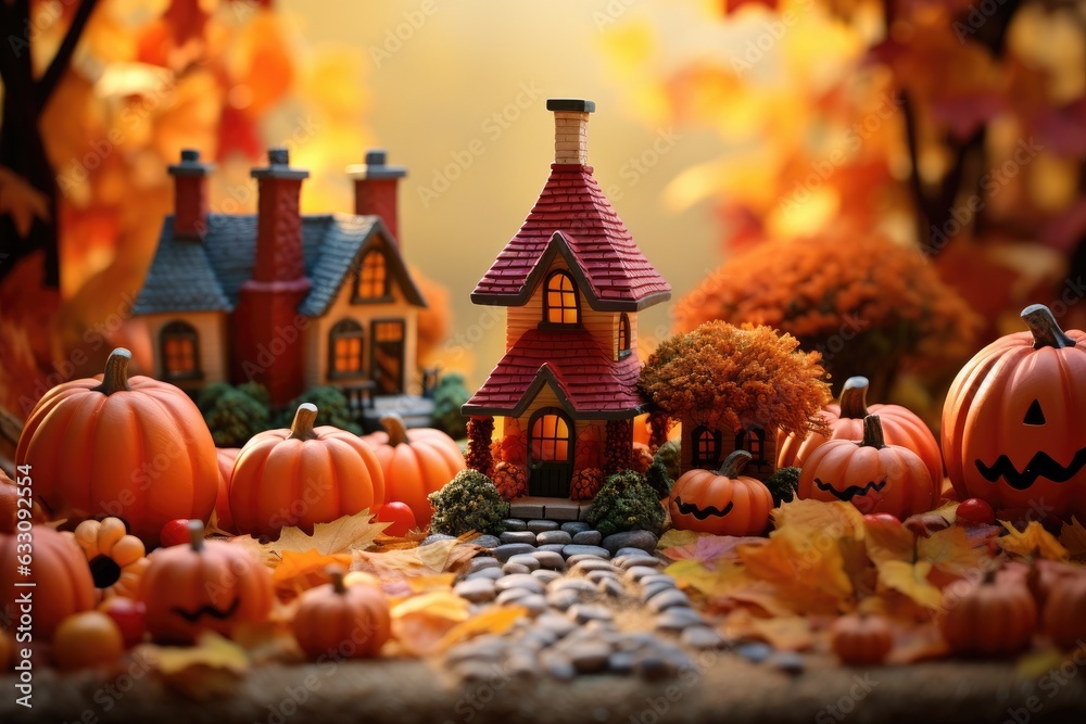 Fototapeta premium Happy Thanksgiving! As we gather together to celebrate this special day, let us take a moment to appreciate the beauty of the season. Picture a delightful assortment of autumnal pumpkins arranged