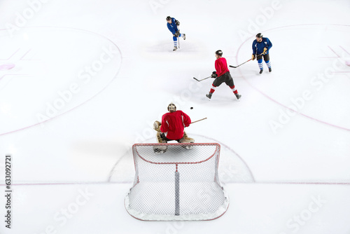 High angle shot of an ice hockey game photo