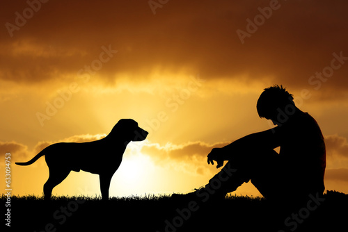 Dog is man s best friend concept  image of desperate man with dog by his side