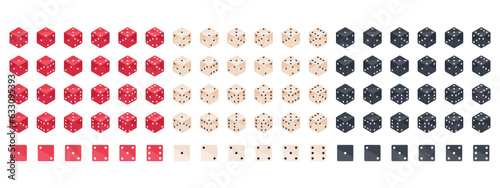 Isometric dice pieces. Gambling board games or casino dice. Backgammon game dice cubes 3d vector illustration set
