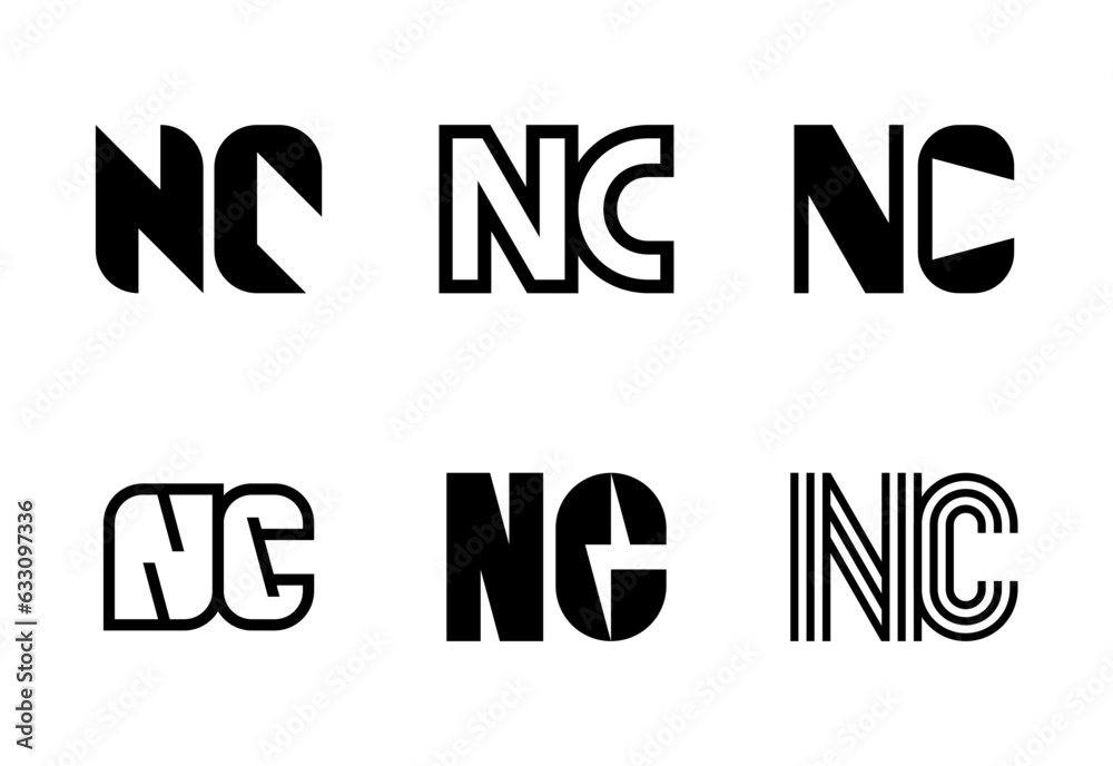 Set of letter NC logos. Abstract logos collection with letters. Geometrical abstract logos Set of letter NC logos. Abstract logos collection with letters. Geometrical abstract logos
