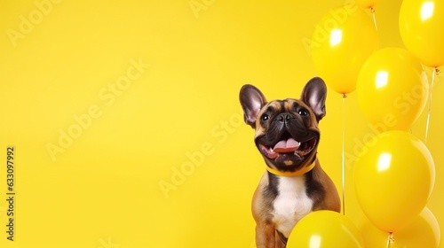 Adorable dog on a festive yellow background © dwoow
