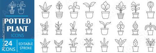 Set of potted plant line icons. Potted plant outline icons set. Vector illustration