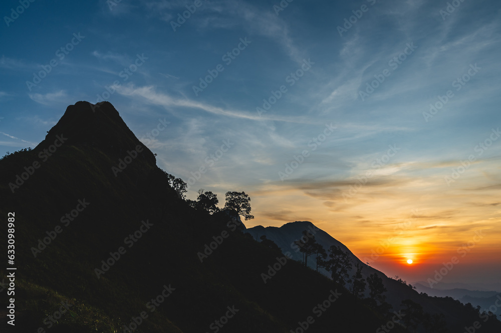 Beautiful Sunrise on khao khao chang phueak mountian.Thong Pha Phum National Park's highest mountain is known as Khao Chang Phueak