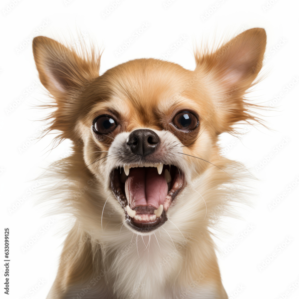 Angry Chihuahua Dog Growling Aggressively on White Background Angry Chihuahua Dog Growling Aggressively on White Background