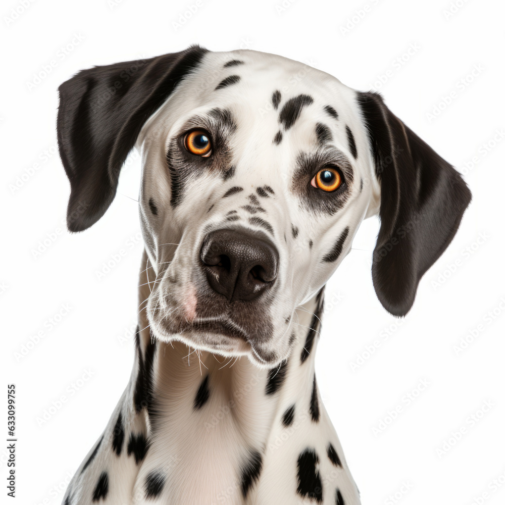 Confused Dalmatian Dog with Tilted Head on White Background - Isolated Image