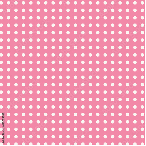 Kids room wallpaper with white polka dots on a pink background.