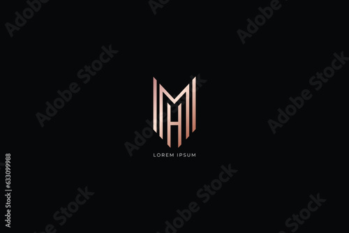 mh letter minimalist fashion brand design modern style creative golden wordmark design typography illustration, mh wordmark, hm logo