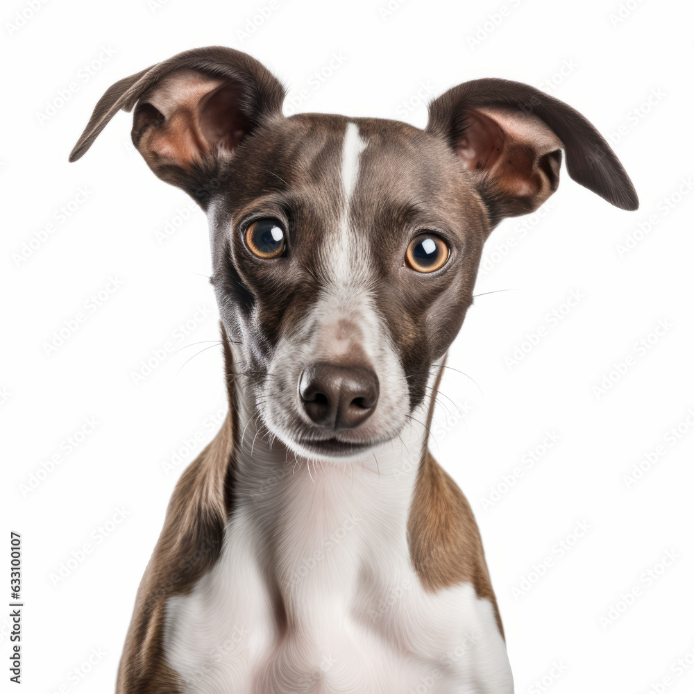 Isolated Italian Greyhound Dog with Visibly Sad Expression on White Background