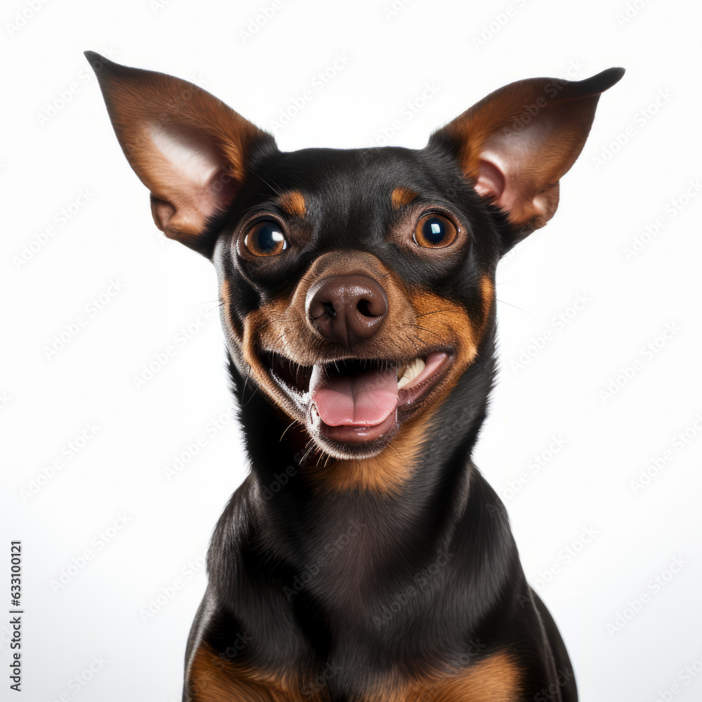 Smiling Miniature Pinscher Dog with White Background - Isolated Image