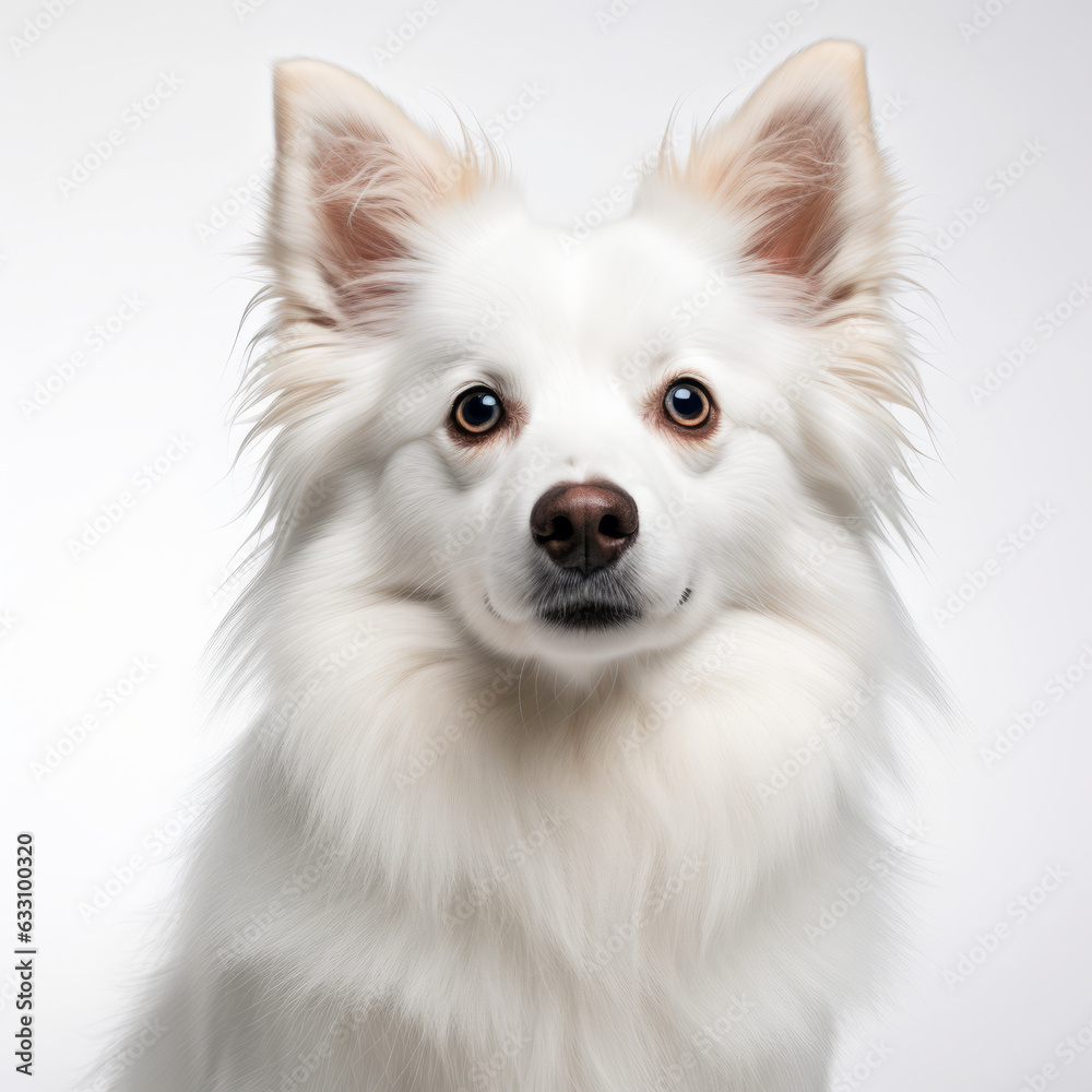 Obraz premium Isolated American Eskimo Dog with White Background - Confused Dog with Tilted Head Image