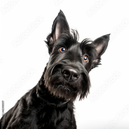 Isolated Scottish Terrier Dog with Tilted Head on White Background - High Resolution Image