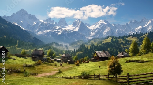 swiss alpine village landscape valley mountain wallpaper