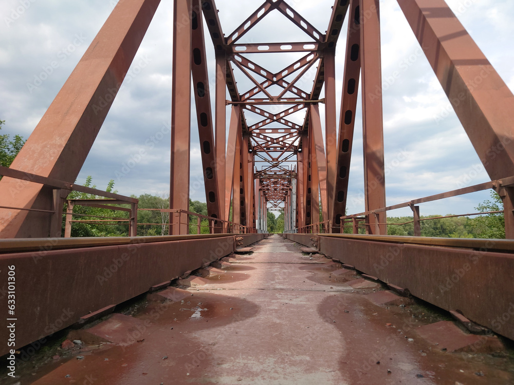 Bottom view of the railway bridge rails