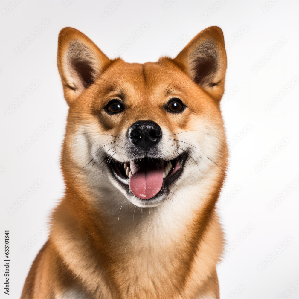 Smiling Shiba Inu Dog with White Background - Isolated Portrait Image Smiling Shiba Inu Dog with White Background - Isolated Portrait Image