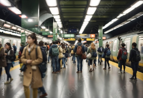Blurred people on subway platform
