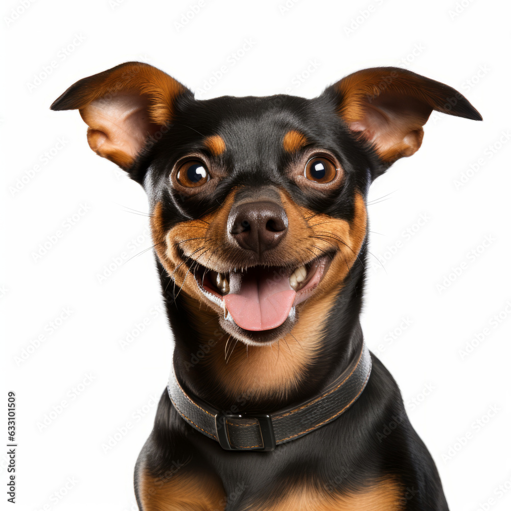 Miniature Pinscher Dog: Happy and Smiling with Isolated White Background