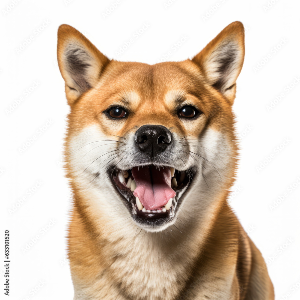 Angry Shiba Inu Dog Growling Aggressively on White Background