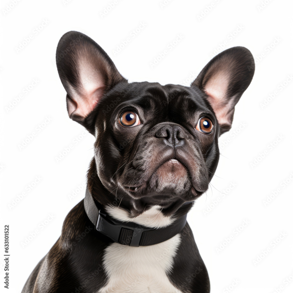 Isolated French Bulldog Portrait with Tilted Head on White Background