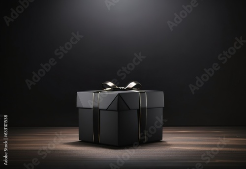 Black gift box again studion background, empty space for bussines
