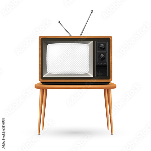 Vector Realistic Retro TV Receiver Isolated on White Background. Home Interior Design Concept. Vintage TV Set in Front View. Television Concept