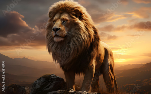 Photo lion with mane made of fire creative illustration 