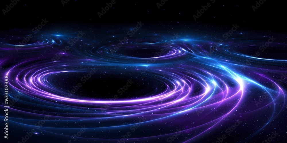 Neon rings in the starry sky. Blue and purple psychic waves. Neon rings in the starry sky. Blue and purple psychic waves.