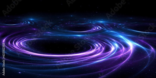 Neon rings in the starry sky. Blue and purple psychic waves.