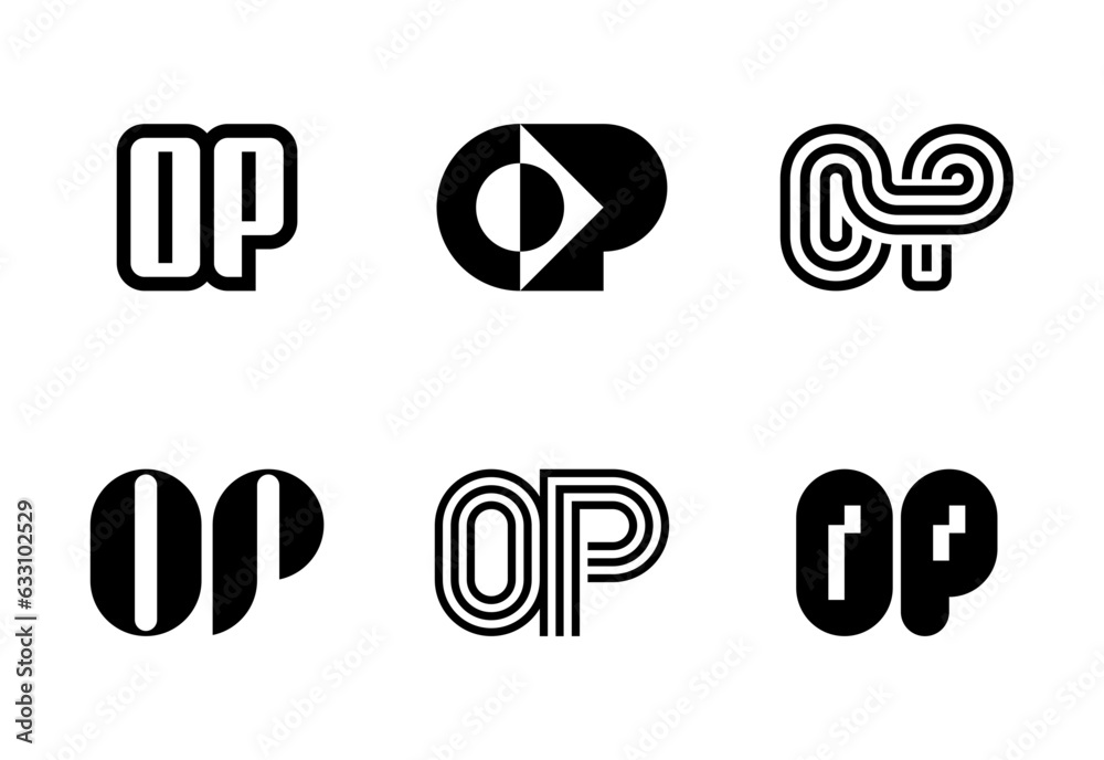 Set of letter OP logos. Abstract logos collection with letters. Geometrical abstract logos