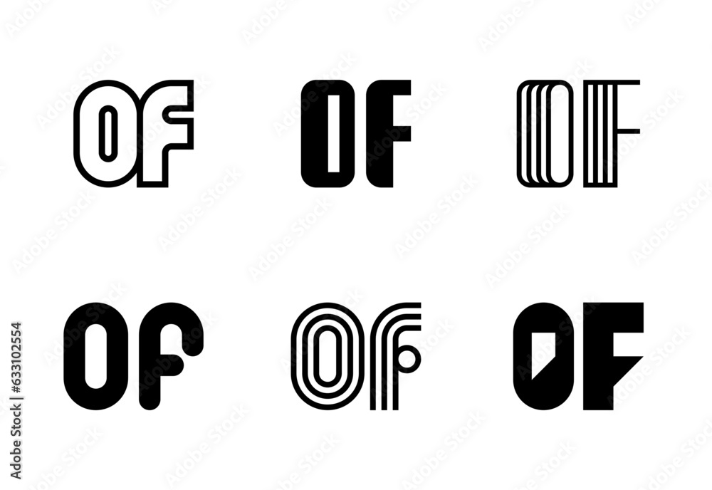 Set of letter OF logos. Abstract logos collection with letters. Geometrical abstract logos