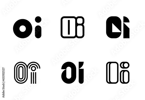 Set of letter OI logos. Abstract logos collection with letters. Geometrical abstract logos