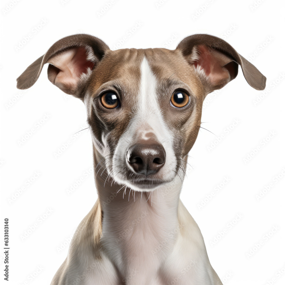 Isolated Italian Greyhound Dog with Visibly Sad Expression on White Background